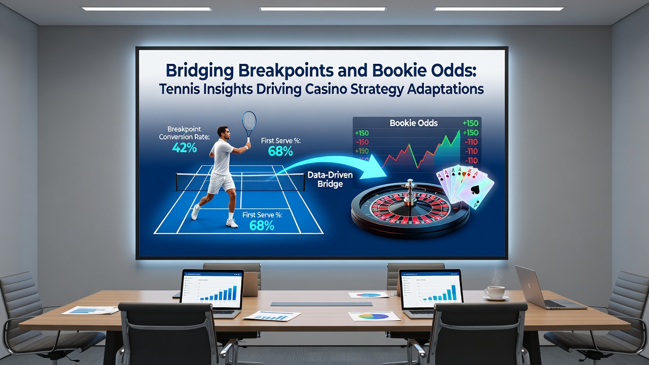Digital dashboard showing tennis match statistics merged with casino game payout tables and live odds