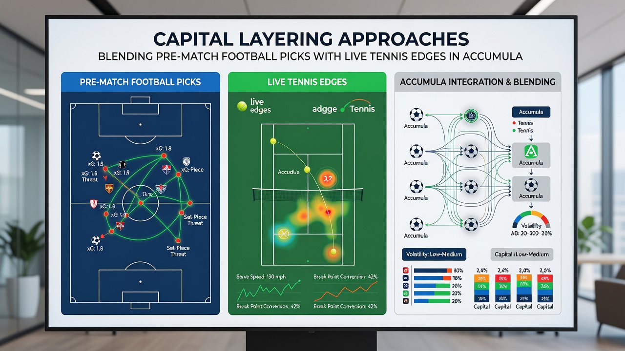 Graph showing capital allocation flow between football pre-match and live tennis bets in accumulators