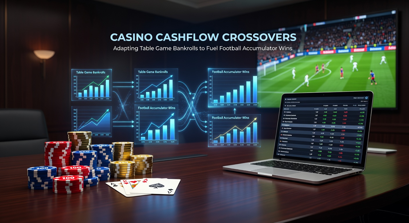 A vibrant casino table with chips stacked high next to a soccer pitch graphic showing accumulator odds building up