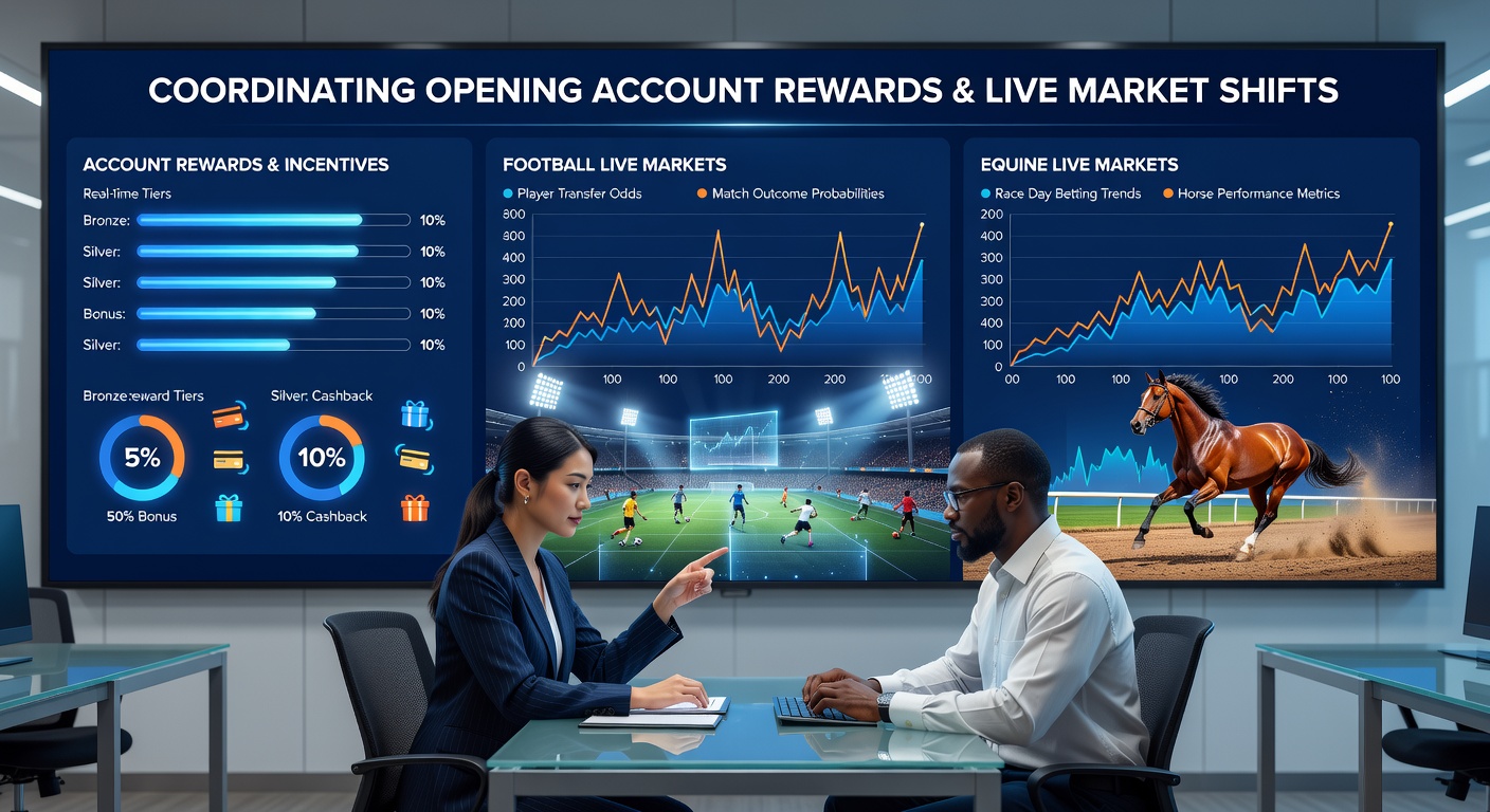 Live betting interface displaying dynamic odds for soccer matches and horse races with account reward indicators