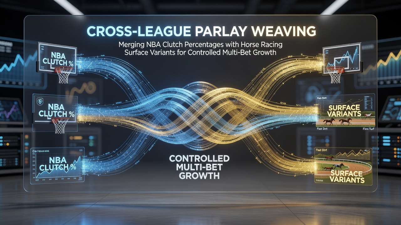 Diagram showing NBA clutch performance metrics overlaid with horse racing track surface variants for parlay construction