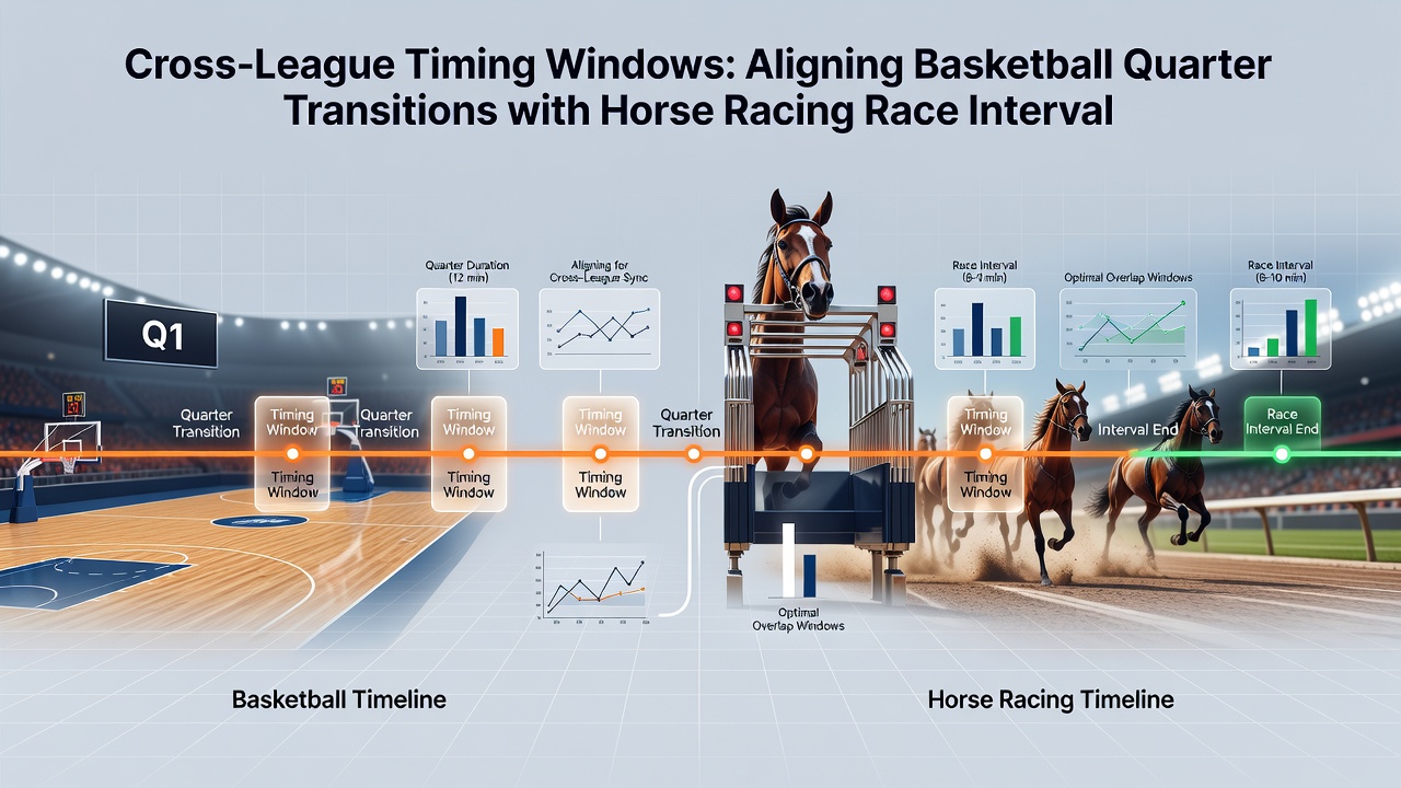 Detailed infographic showing aligned clocks for basketball quarters and horse race intervals