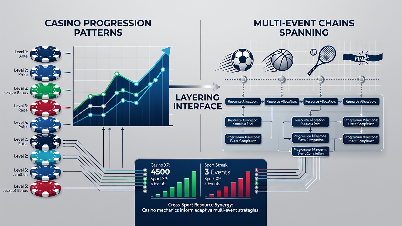 Illustration of multi-event accumulator chains connecting horse racing results to tennis sets and basketball quarters