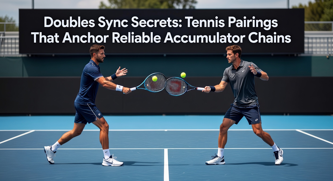 Tennis doubles players syncing perfectly on court during a high-stakes match, showcasing serve-and-volley coordination