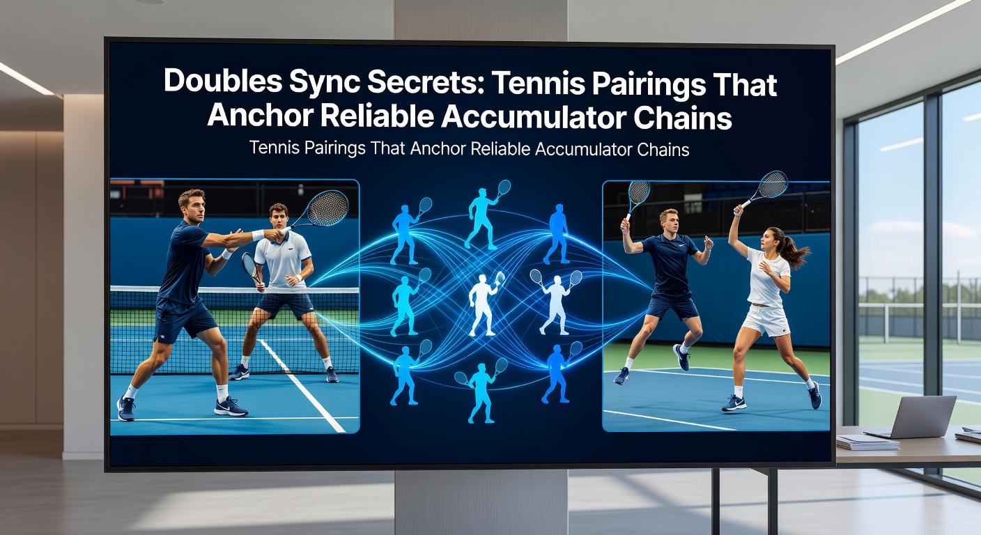 Dynamic tennis doubles action with partners executing a perfect lob-and-smash sequence, highlighting tactical synergy
