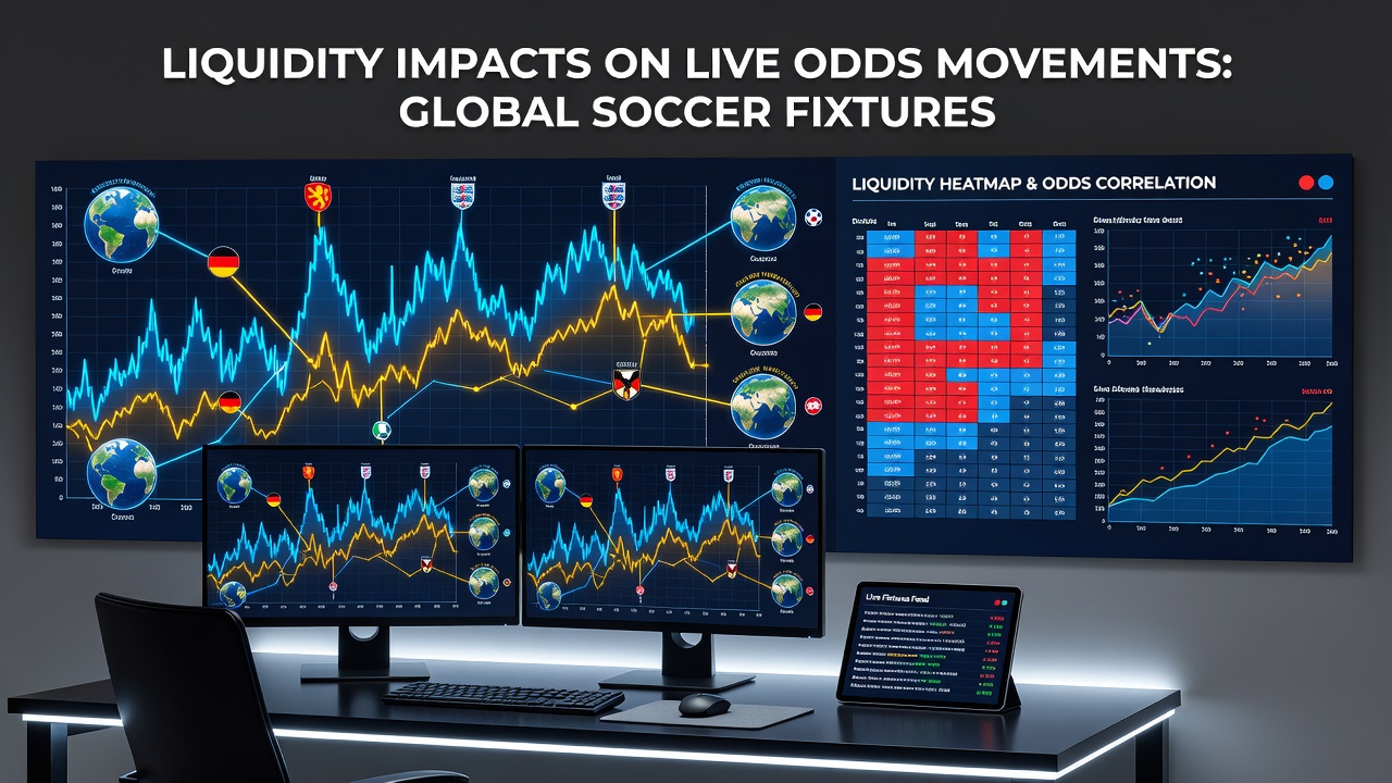 Live soccer match action with overlaid odds movement charts highlighting liquidity effects