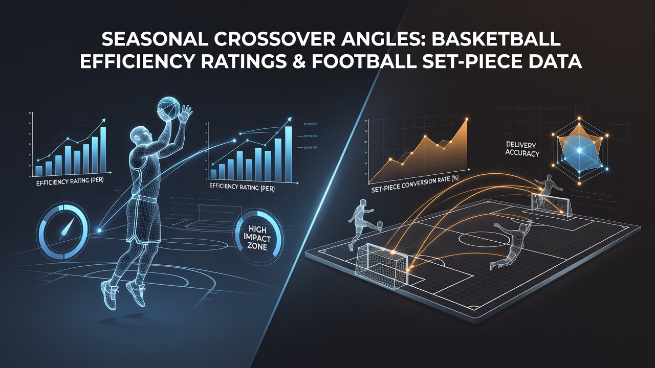 Chart displaying seasonal trends in basketball efficiency and football set-piece conversion rates